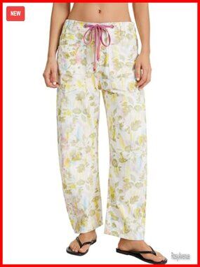 Womens Floral Print Barrel Jeans Mid Rise Wide Leg Denim Pants